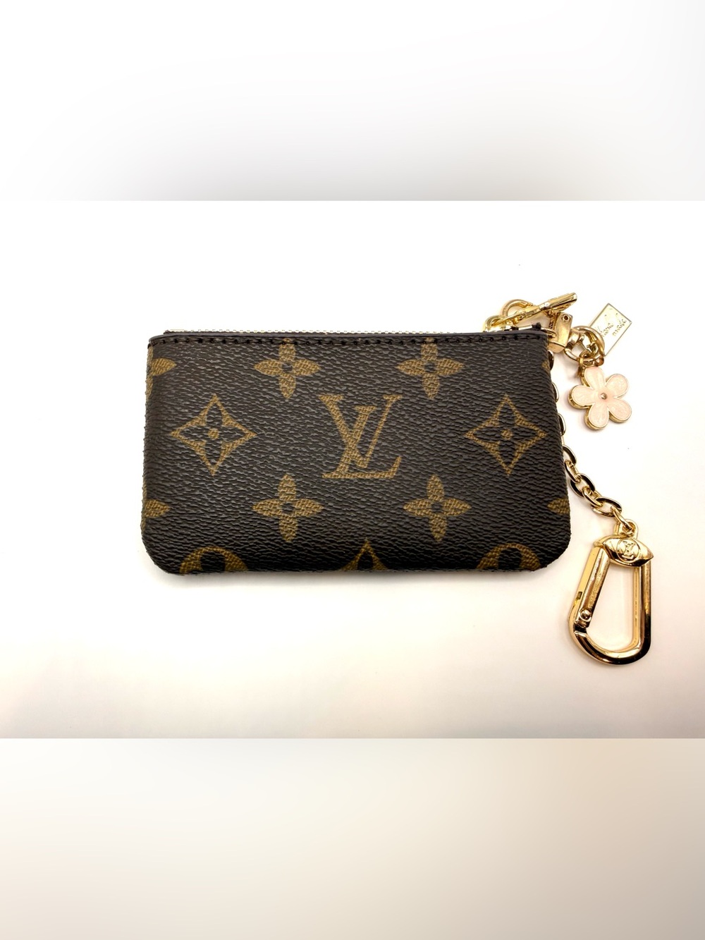 Brown and Tan Coin Purse with Zipper and Charms